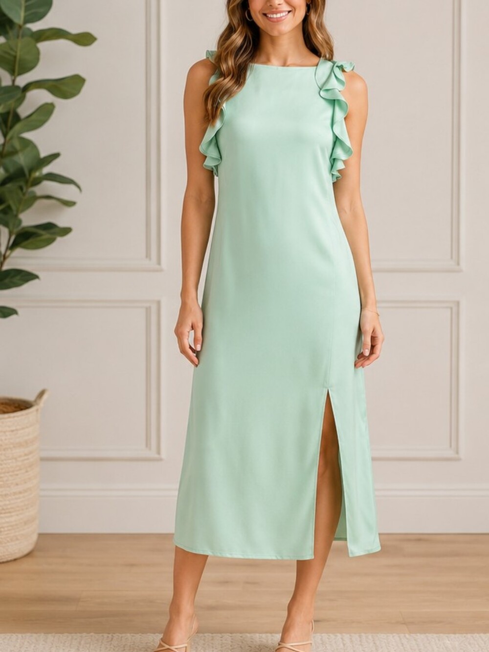 A New Day Mint Green Ruffle Sleeve Midi Dress Size Medium NWT